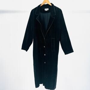 Vintage 90s Gotcha Covered Black Velvet Trench Longline Coat